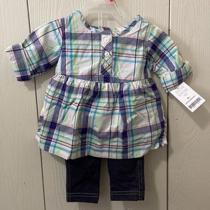 Carter’s Purple, White, Green & Blue Plaid Tunic with Jeggings